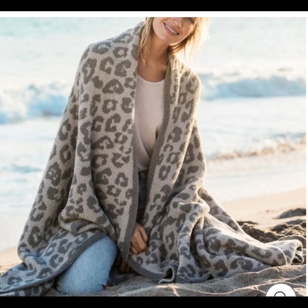 Barefoot Dreams Grey/Brown and Cream Leopard Print Cozy Throw Blanket